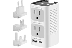 MAPAMBO Universal Travel Adapter 220V to 110V Voltage Converter US to Europe, International Power Plug Adapter with 1 USB Port 1 USB C, Power Converter Adapter Combo for EU/UK/AU/US