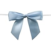 Mefuny 50PCS Dusty Blue Satin Ribbon Bows Twist Tie Bows pre-Made Bows for Sewing Scrapbooking DIY Crafts and Gifts Decoration