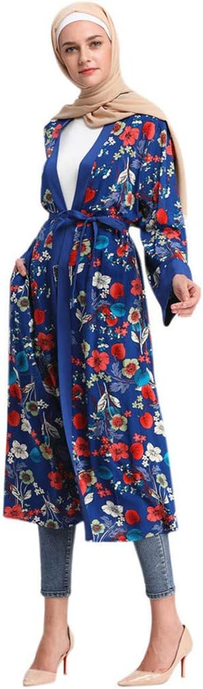 Saymi Cardigan Dress Muslim Floral Kimono Abaya Dubai Tunic Kaftan Autumn Robe