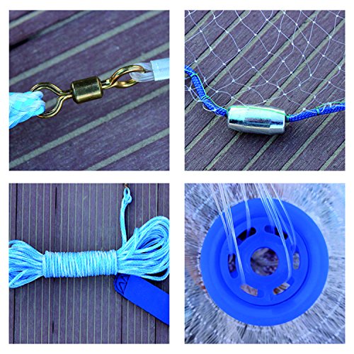 EASY BIG American Fishing Nets Cast Net with Aluminum Frisbee for Bait Trap Fish Dia:7.8ft/9.8ft/11.8ft/13.7ft, 0.8inch Mesh Size