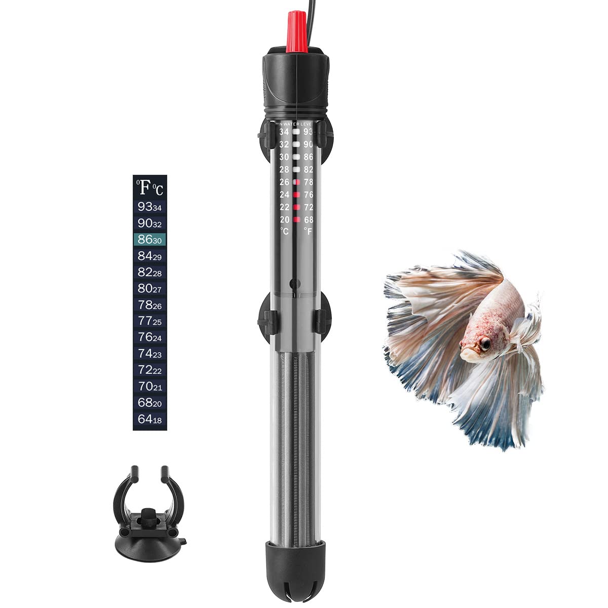 HITOP HP-608 200W Submersible and Adjustable Aquarium Heater With Thermometer and Suction Cups