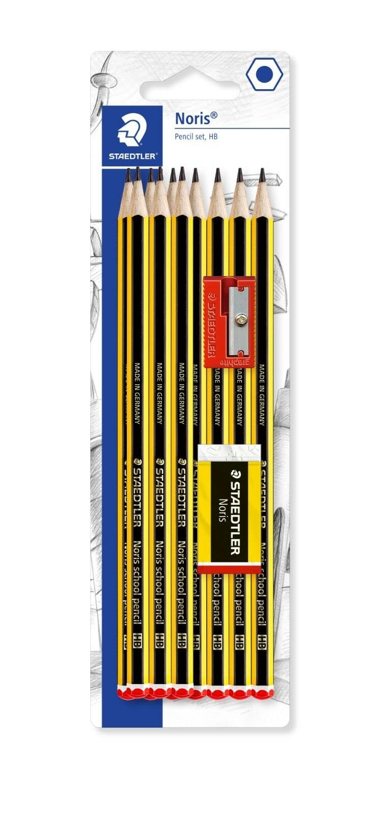 STAEDTLER 121 Noris School Pencils with Mini Eraser + Sharpener - Pack of 12