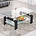SUNCOO Coffee End Side Table with Shelves Living Room Furniture Rectangle Shape Clear Glass Top&Glossy Black Finish Legs