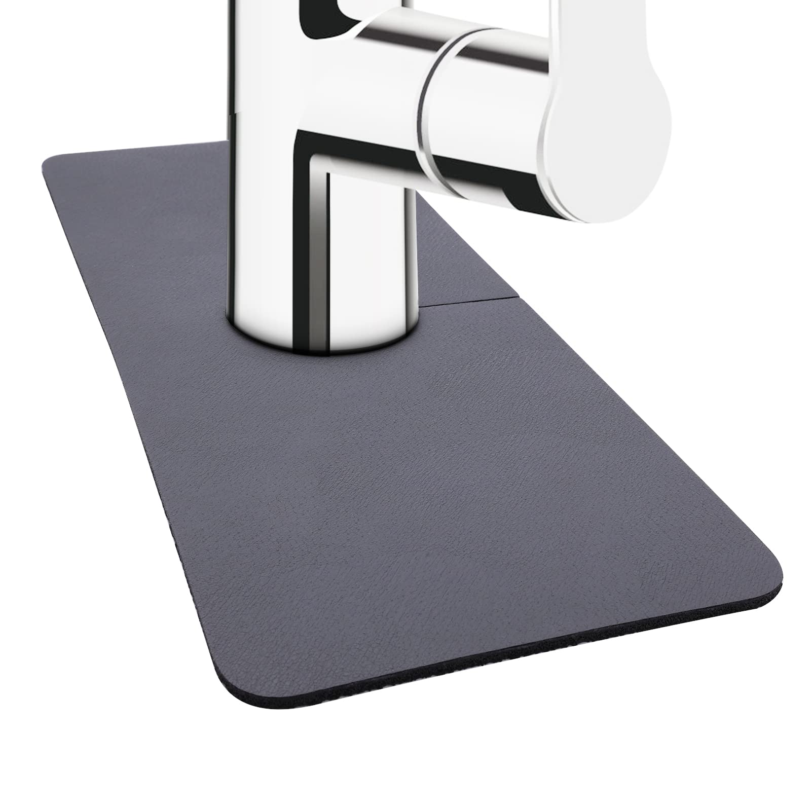 SAVITA 2 Pcs 15x5.5 Inch Faucet Absorbent Mats, Wraparound Diatomite Sink Faucet Mat, Faucet Splash Catchers Splash Guard Drip Catcher for Sink Faucets Bathroom Kitchen (Grey)