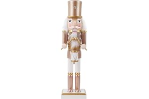 Joliyoou 15 inch Christmas Nutcracker, Wooden Nutcracker Soldier Playing The Drum, Rose Gold Traditional Hand-Painted Festive Decorations for Table, Mantel and Xmas Party