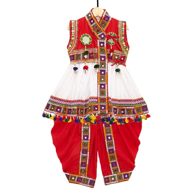 Banjara By Hopscotch Boys 100% Cotton India Sleeveless Embroidered Kedia in White Color