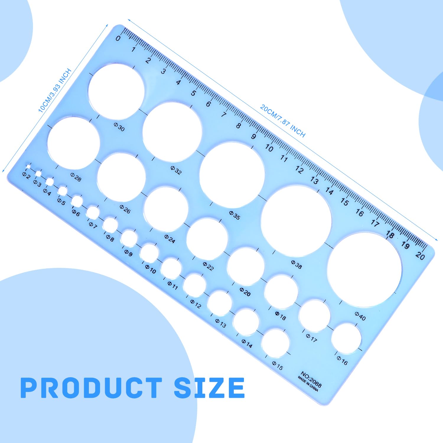 Plastic Circle Stencil Template - Multi-Function Circle Template for Drawing, Drafting Tools - Blue