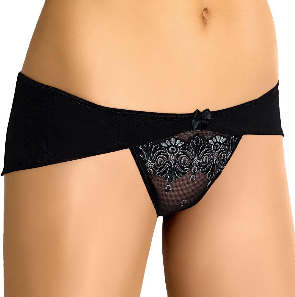 Axami V-5133 Bell Feminine Luxurious Briefs with Transparent Lace - Made in EU (Available Matching Garterbelt V-5132, Thong V-5138, Black-Silver,S