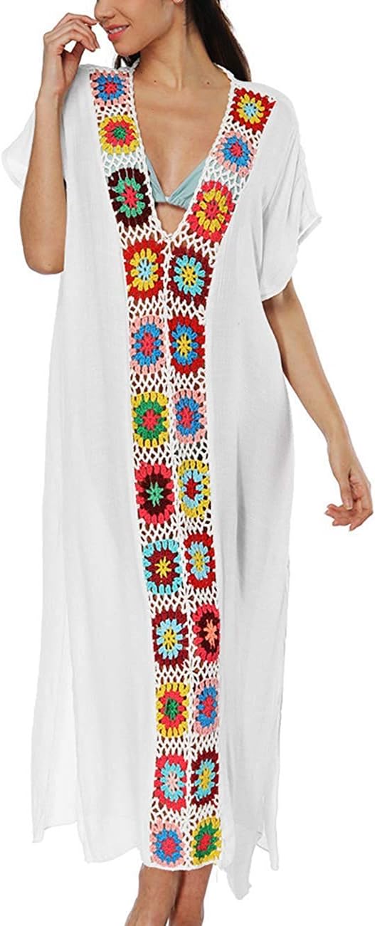 Outgoings Womens Long Bathing Suits Cover Up V Neck Casual Caftan Beach Swimwear Maxi Dress