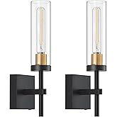 Wireless Wall Sconces with Remote Control, Battery Operated Wall Sconce Set of 2, Black & Gold Rechargeable Dimmable Wall Lig