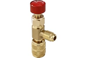 TIMSEC 2Pcs Refrigerant Charging Valve Set, 5/16" Safety Adapter Flow Control Ball Valve, Brass Low Loss HVAC Fittings for R410 Air Conditioner Manifold Maintenance Tools