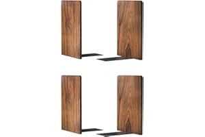 LUXDECOR Large Bookend Hold Heavy Books- 7x4x5in 2 Pack Wood Bookends for Heavy Books Heavy Duty Walnut Book Ends for Men Wood Bookends for Office Desk Non-Skid