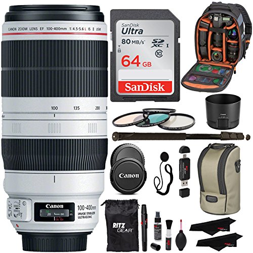 Canon EF 100-400mm f/4.5-5.6L IS II USM Lens + Sandisk 64GB + Ritz Gear USB Reader/Writer + 72