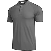 COOFANDY Men's Quick Dry Golf Polo Shirts Short Sleeve Henley Shirt Active Athletic Collarless Sports T Shirts Grey