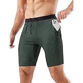 MIZOK Men's Stripe Performance Compression Workout Shorts Tight Gym Athletic Shorts with Pockets