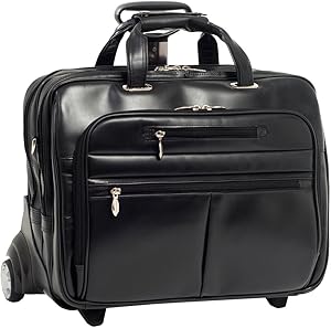 McKleinUSA Ohare 86535 Black Leather Fly-Through Checkpoint-Friendly 17 Detachable Wheeled Laptop Case