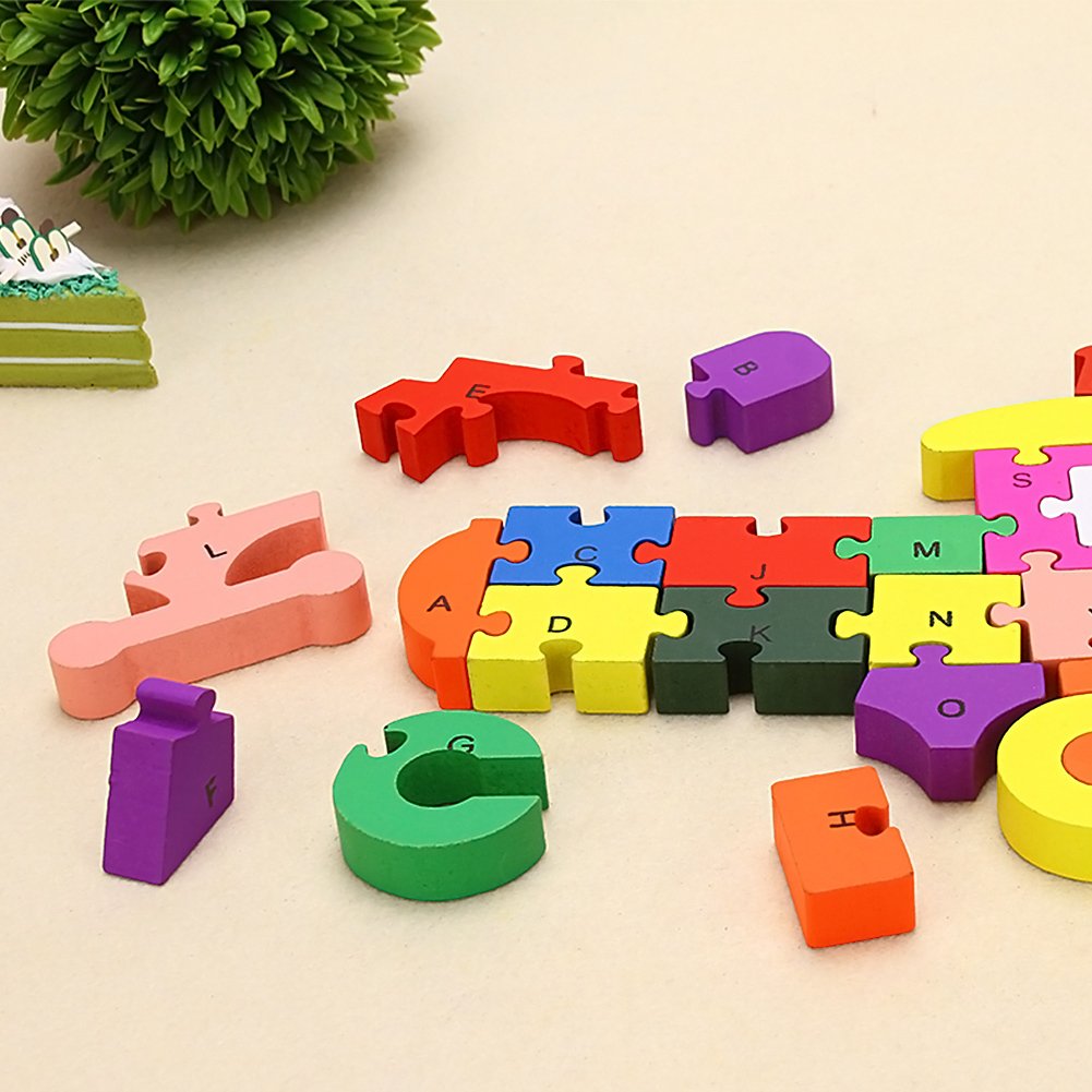 Wooden Blocks Jigsaw Puzzles, Letter & Numbers Puzzles Educational Toys Best Gift for Toddlers Kids Children Boys Girls (Dog+Train)