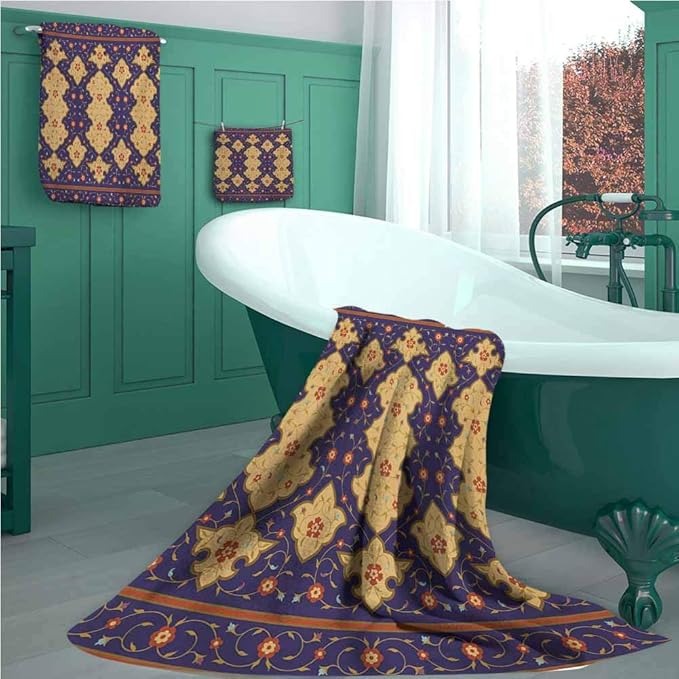 Moroccan Bath Towel Set, Traditional Arabic Border Visual