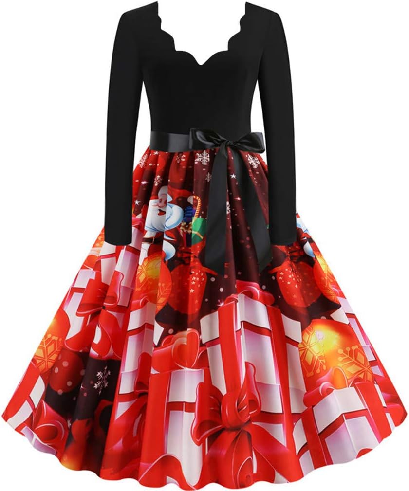NEEDRA Women's Retro O Neck Butterfly Musical Note Printed Evening Dress