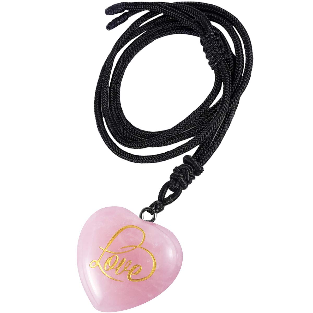 Nupuyai Rose Quartz Crystal Heart Stone Necklace for Women, Engraved Letter Love Stone Pendant with Adjustable Cord, Reiki Healing Meditation