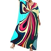 Bsubseach Kaftan Dresses for Women V Neck Batwing Sleeve Plus Size Caftans Swimwear Coverups Maxi Beach Dresses