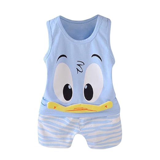 QinMM 2 Stücke Kleinkind Baby Mädchen Jungen Cartoon Weste Tops T-Shirt Shorts Outfits Set Kleidung Set Drucken Baby Kleidung