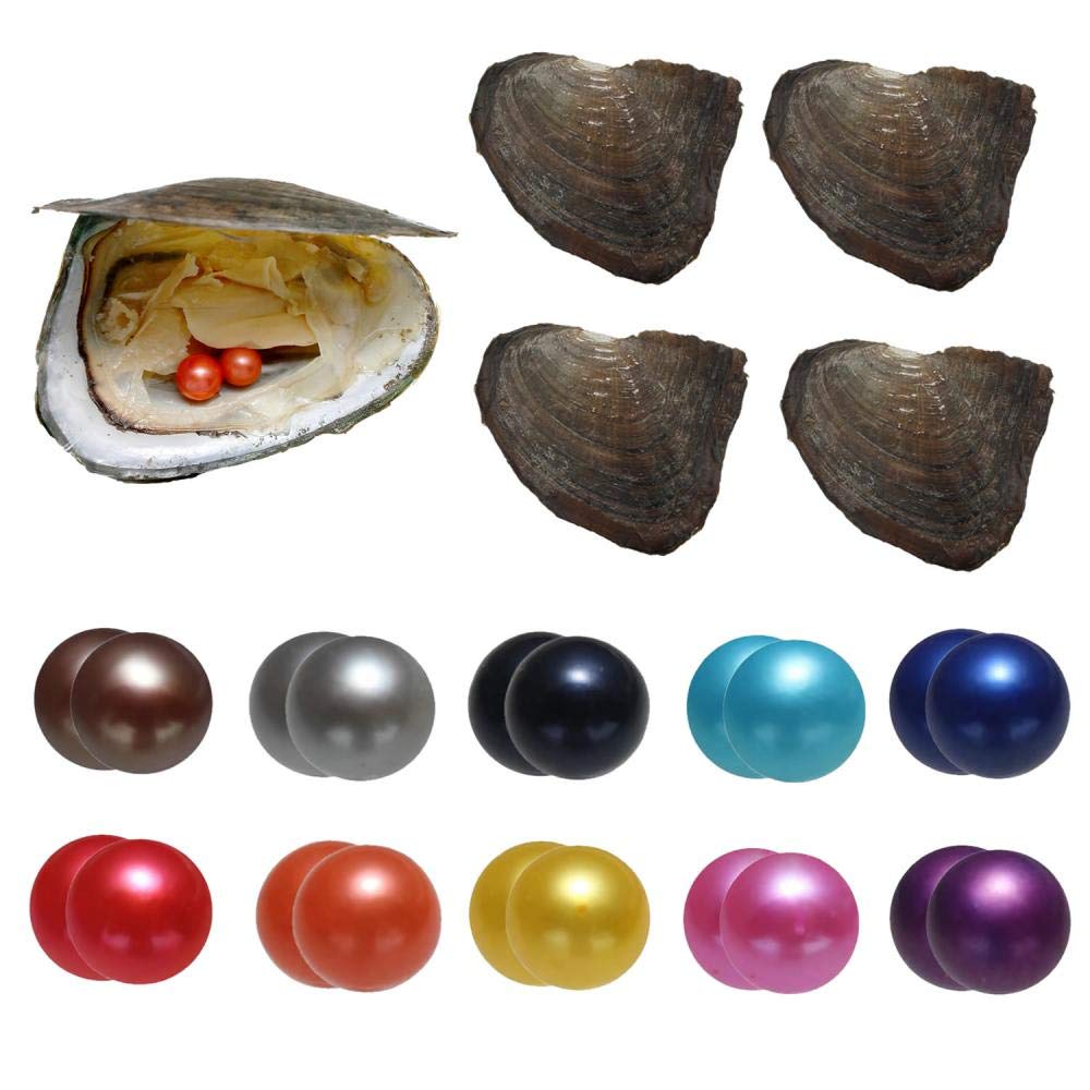 Twins Freshwater Oysters with Pearl Inside - Mixed Colors Round Pearl Kit - Total 20Pcs in 10 Oysters