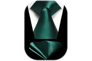 HISDERN Mens Solid Color Ties Formal Satin Necktie and Pocket Square Set Classic Wedding Business Tie & Handkerchief, G-emera
