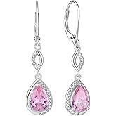 Inpasne Dangle Drop Earrings for Women 925 Sterling Silver Teardrop Leverback Earrings with Birthstone Jewelry Gift for Women Her Mom