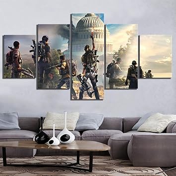 Home Decor Tom Clancy The Division 2 Game Wall Pictures 5 Panel Painting Poster Home Canvas For Living Room Wall Decoration Amazon De Kuche Haushalt