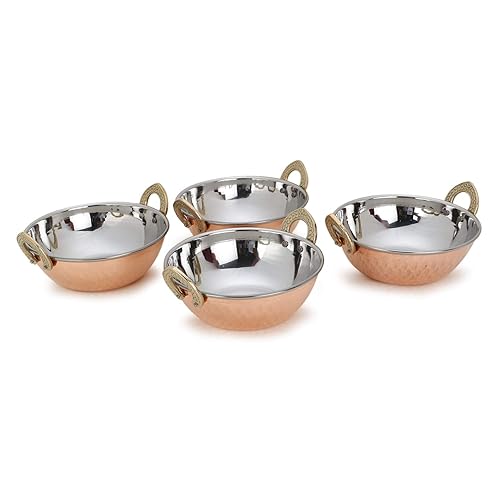 Zap Impex Indian Serving Bowl Copper Stainless Steel Hammered Karahi Indian  Dishes Serveware for Vegetable and Curries (13 cm) Set of in Oman