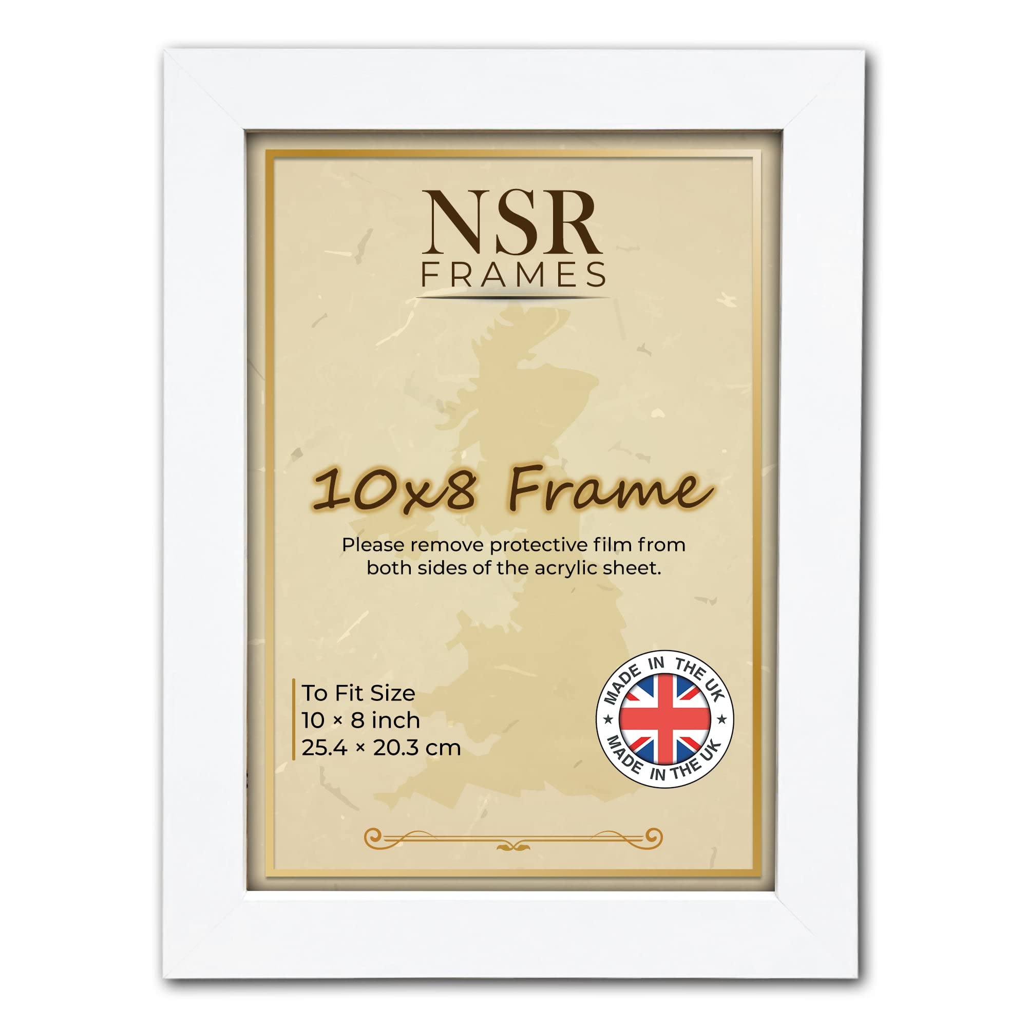 10 x 8 Inch White Picture Photo Frame (25.4x20.3 cm) - Flat Wall Mount Hang Hooks & Free Tabletop Stand Poster MDF Wooden Portrait/Panoramic Clear Acrylic Display