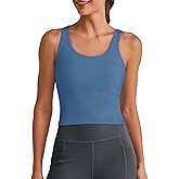 G4Free BareFeel Built in Bra Workout Tank Tops Removable Padded Longline Sports Bras Waist Length Athletic Tanks