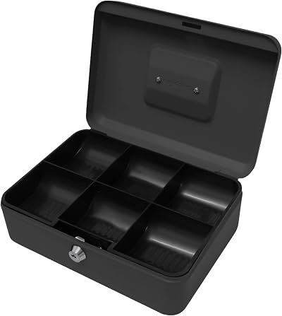 Cathedral Products Key Lockable Cash Box 10 Inch with Lift Out Tray Black