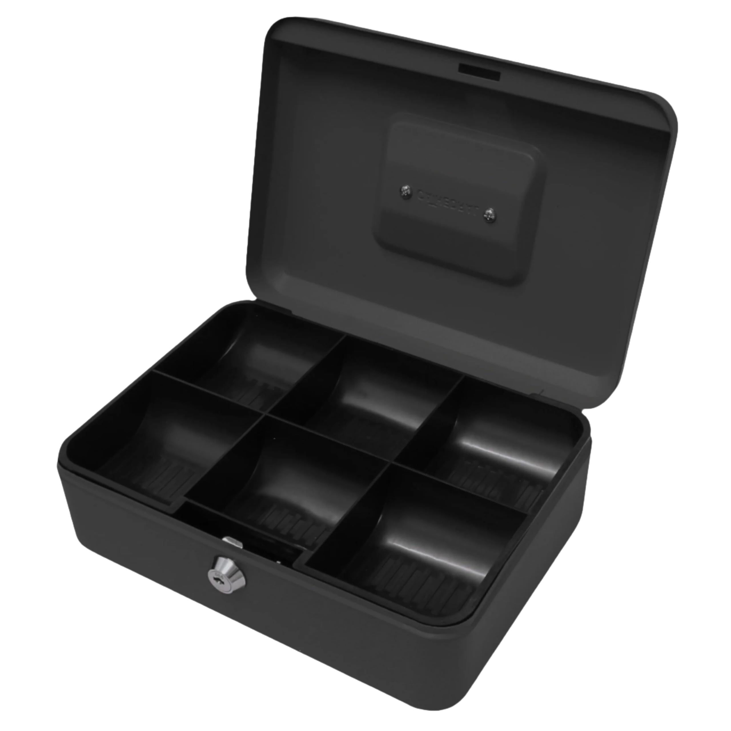 Cathedral Products Key Lockable Cash Box with Lift Out 6 Compartment Coin Tray - 10 Inch - Black — image 1