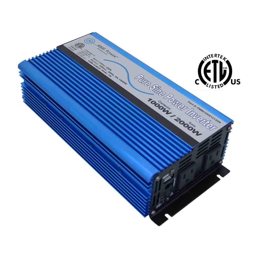 AIMS Power 1000 WATT PURE SINE INVERTER 12 VDC TO 120 VAC - UL Listed