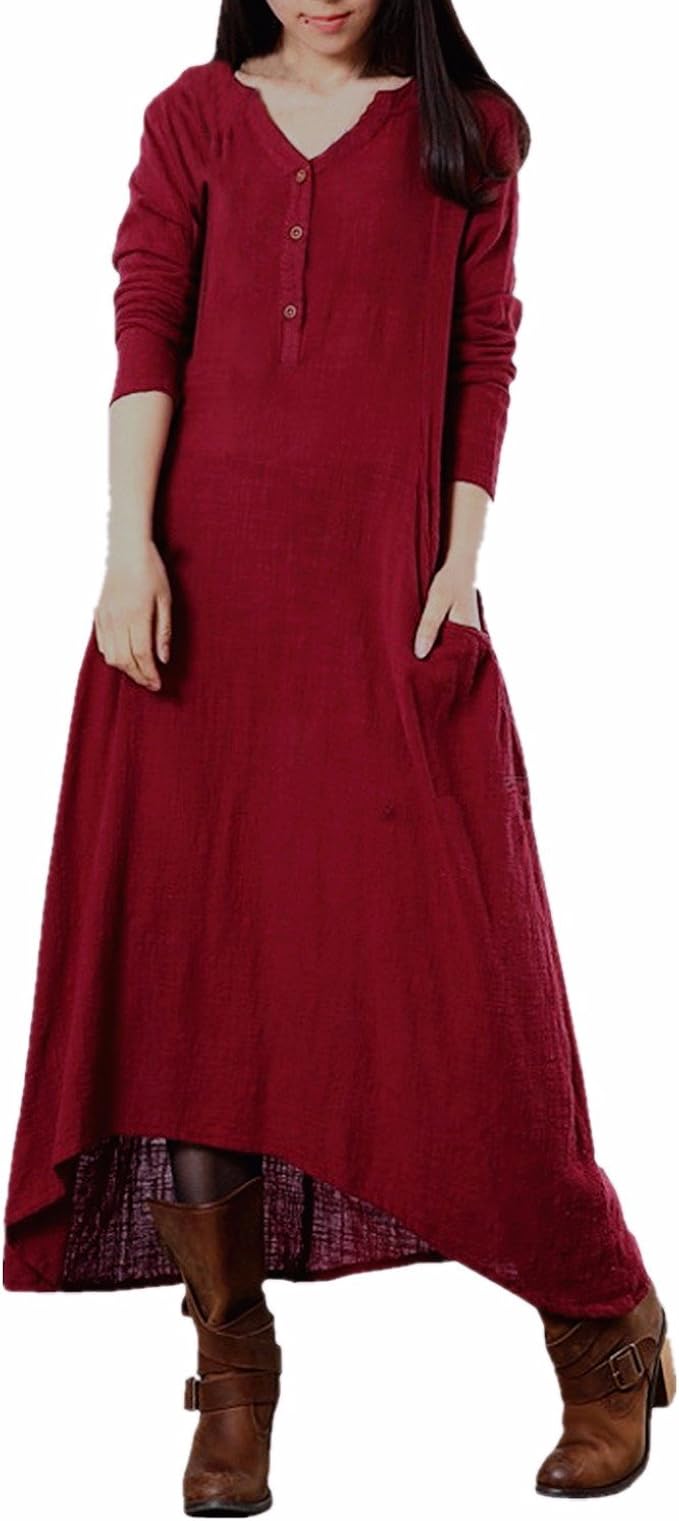 red long sleeve boho dress