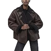 chouyatou Women's Winter Sherpa Lined Faux Leather Jacket Casual Motorcycle Oversized Leather Jacket
