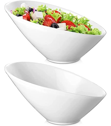 Yesland 2 Pack Porcelain Angled Serving Bowls - 26 oz White Salad