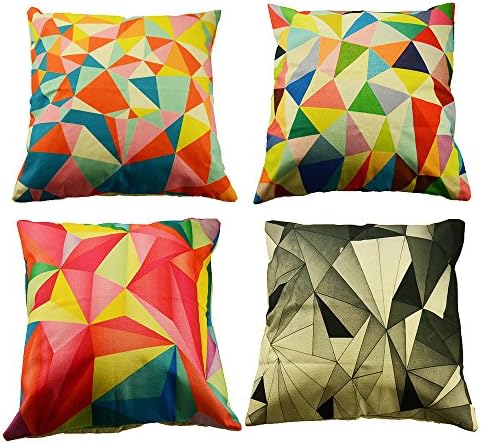 SYH003 Decorative Colorful Geometry Cotton Linen Throw Pillow Covers 18 x18 Inch (Pack of 4 Pieces)