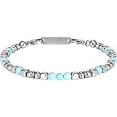 Feifuli Beaded Bracelets for Men&Women, Stainless Steel Clasp Stone Beaded Bracelets Unique Valentines Birthday Gifts for Lover Family Friends,Casual Trendy Beaded Bracelets Cool Adjustable Size