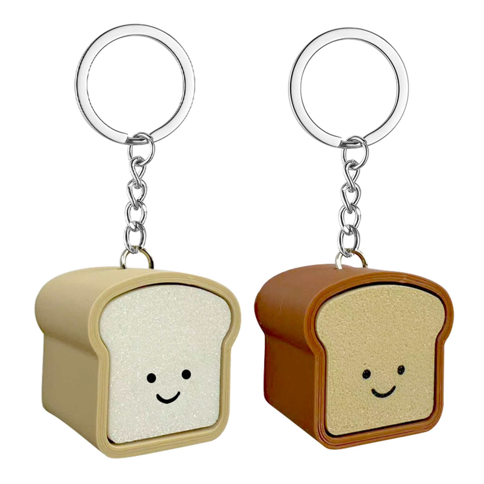 2PCS Toasty Keyboard Clicker Keychain Brown & White Bread Fidget Button Keychain Portable Stress Relief Keyring Cute keyboard fidget toy Bag Accessory for Women Men Office Workers Gifts (Toast)