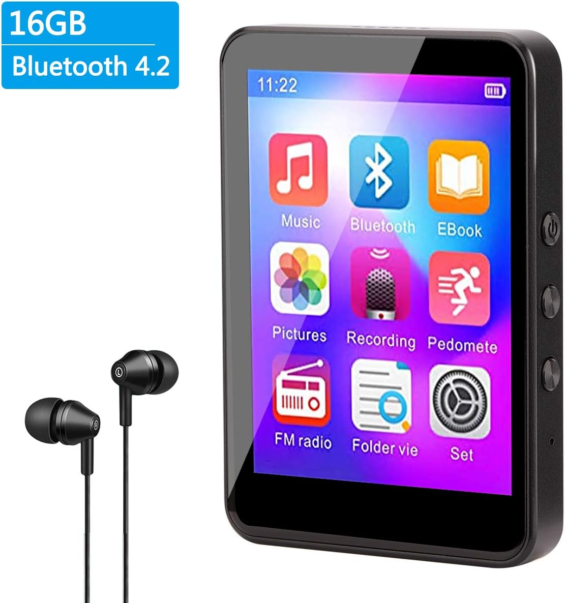 MP3 Player, Aomago 16GB MP3 Player with Bluetooth 4.2 Upgrade 2.8'' Touch Screen HiFi Lossless Sound Portable MP3 Music Player with FM Radio, Voice Recorder, E-Book, 128GB TF Card, Pedometer