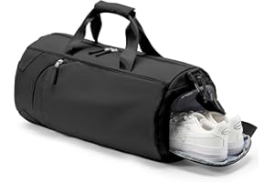 BERGSALZ Black Gym Bag For Women Men Carry On Bags For Airplanes Duffle Bag Women Travel Bag Weekender Overnight Tote Bag With Shoe Compartment Travel Duffel Bags For Traveling Personal Item Dance Bag