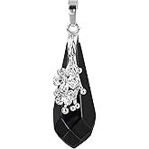 Nupuyai Silver Flower Healing Drop Crystal Pendant Necklace for Women Round Faceted Crystal Point Quartz Stone Pendant