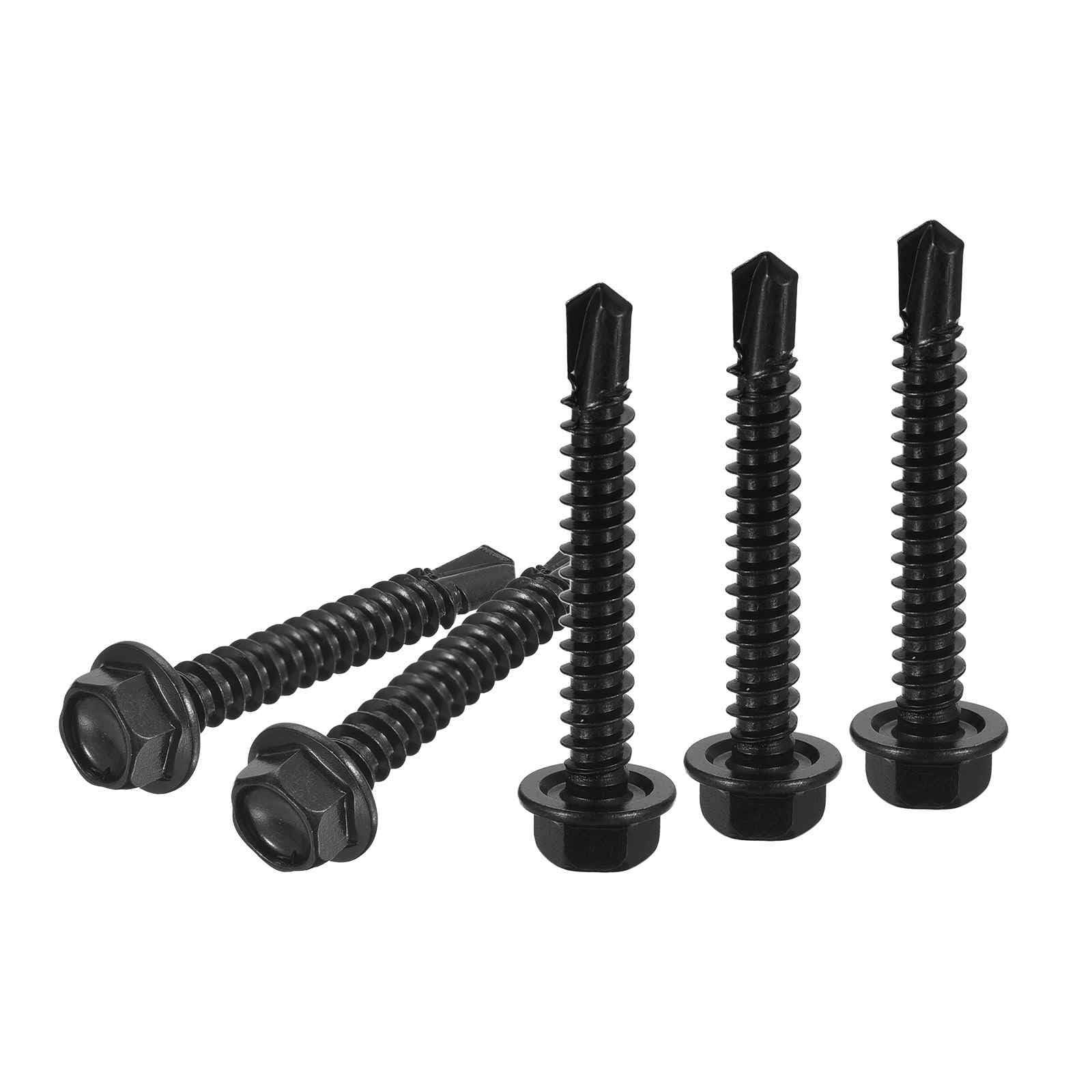 DTGN #12x1-1/2" Hex Washer Head Self Drilling Screws - 50Pack - Good for Machine - 410 Stainless Steel Black Oxide - Self Tapping Sheet Metal Screws — image 1