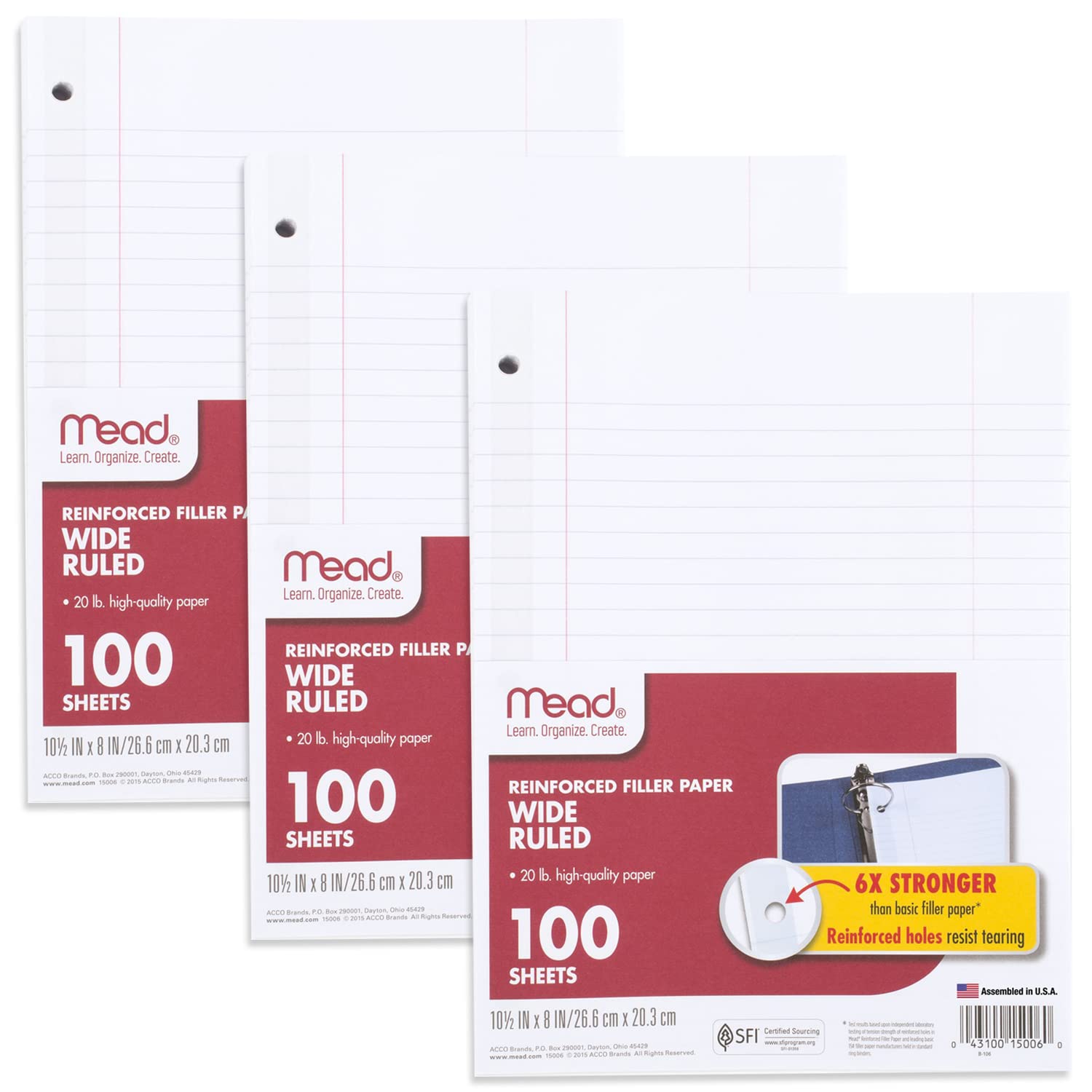 Mead Loose Leaf Paper, 3 Pack, Notebook Paper, Wide