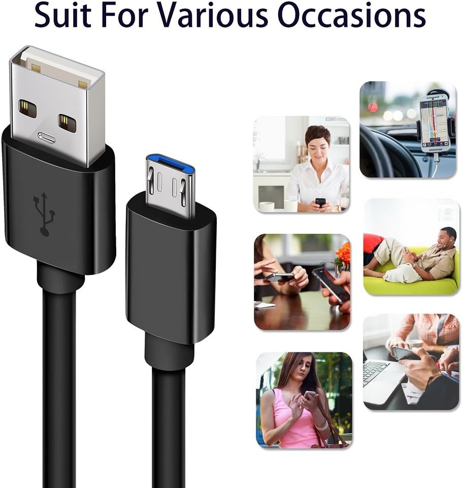 Micro USB Cable,2Pack Extra Long Android Charger Cable 10Ft 6Ft,DEEGO Durable Fast Phone Charger Cord Android USB Charging Cable for Samsung Galaxy S7 S6 S7 Edge S5,Note 5 4,LG G4,HTC,PS4,Camera,MP3