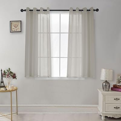 CUCRAF Eyelet Net Curtains 2 Panels 54" x 55" Light Grey Voile Sheer