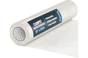 Self-Adhesive Carpet Protection Film - Heavy Duty Floor Runner for Stairs - Puncture & Water Resistant Plastic Covering - Rev